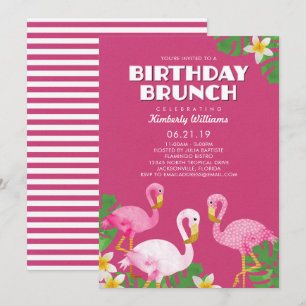 Rosa Flamingos Birthday Brunch Fuchsia Inbjudningar