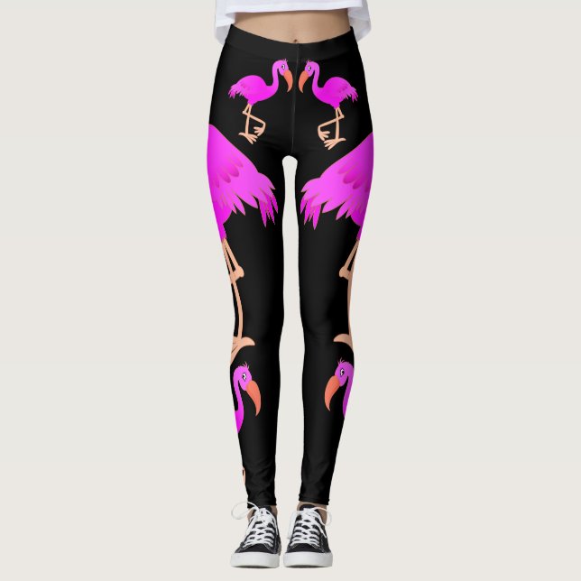 Rosa Flamingos Black Leggings - Välj Färg (Framsida)