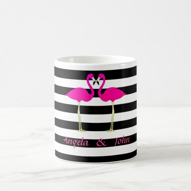 Rosa Flamingos, Black, White Rand Personlig Kaffemugg (Center)
