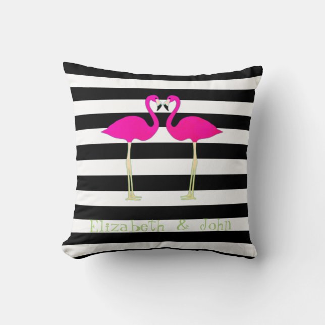 Rosa Flamingos, Black, White Rand Personlig Kudde (Framsida)