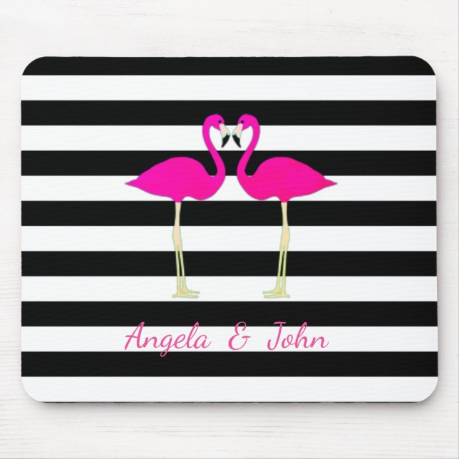 Rosa Flamingos, Black, White Rand Personlig Musmatta (Framsidan)