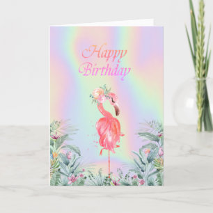 Rosa Flamingos Blommor Holografisk Födelsedag Kort