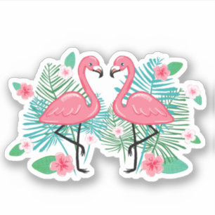 Rosa Flamingos & blommor Klistermärken