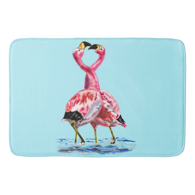 Rosa Flamingos Blue Bath Mat Anpassningsbar Färg - Badrumsmatta (Framsidan)