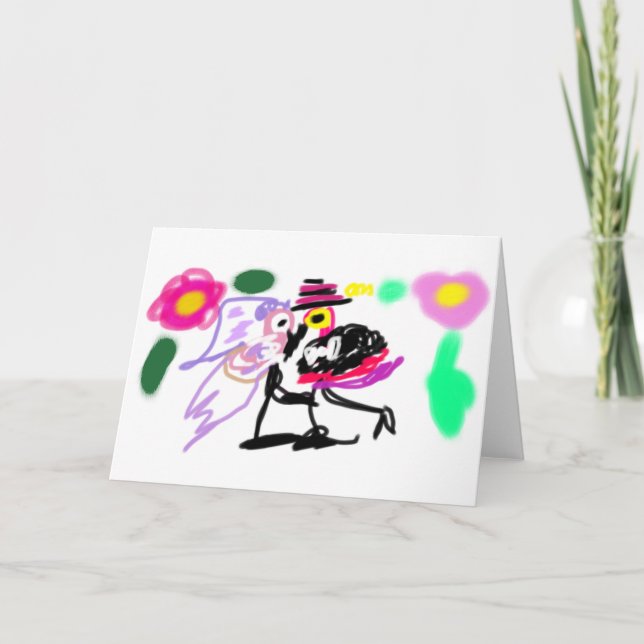 Rosa flamingos bröllop  kort (Framsida)
