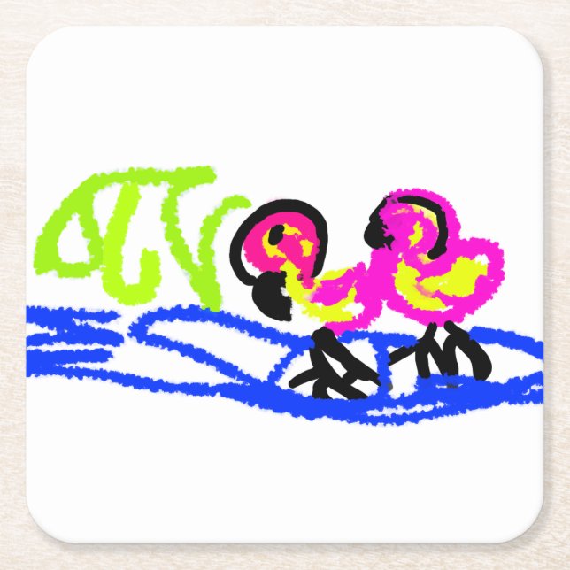 Rosa flamingos bröllop sommar roligt underlägg papper kvadrat (Framsidan)