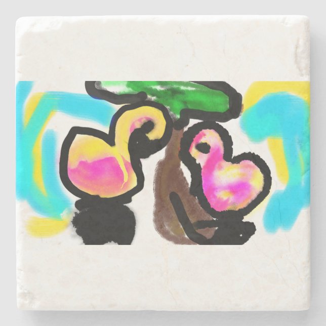 Rosa flamingos Bröllop Stenunderlägg (Framsidan)