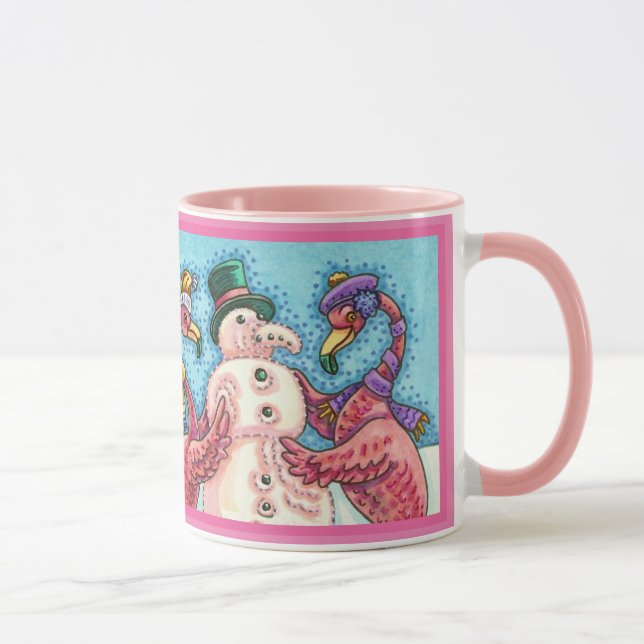 Rosa Flamingos Byggnads Snögubbe CHRISTMAS Mugg (Höger)