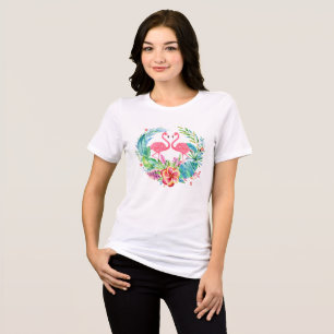 Rosa Flamingos & Colorful Tropical Flowers Wandan Tee