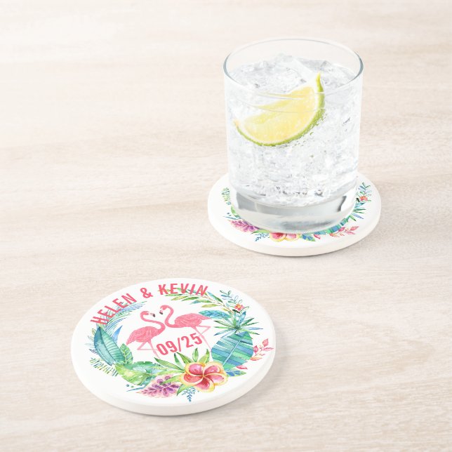 Rosa Flamingos Colorful Tropical Flowers Wandan Underlägg (Sidan)