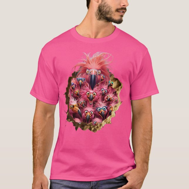 Rosa Flamingos Crazy och Funny! T Shirt (Framsida)
