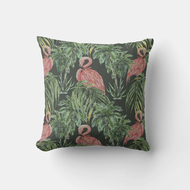 Rosa flamingos, den tropiska vintagen mönster. kudde (Framsida)