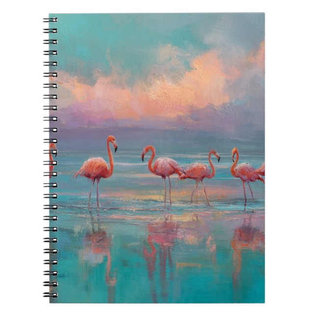 Rosa Flamingos Dreamy Sunset Shore Art Anteckningsbok (Framsidan)