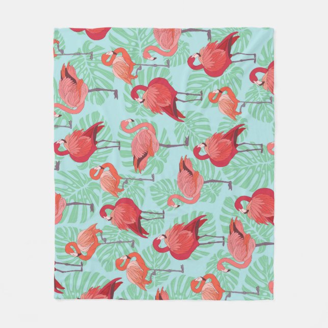 Rosa Flamingos: Exotic Seamless Mönster. Fleecefilt (Framsidan)