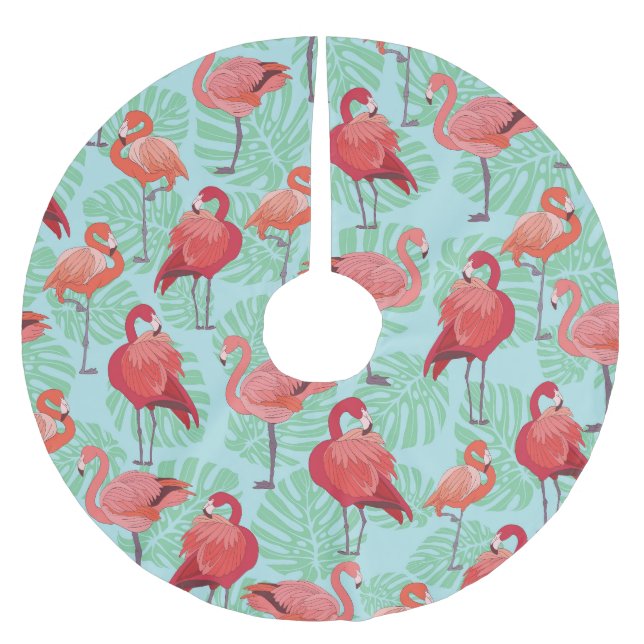 Rosa Flamingos: Exotic Seamless Mönster. Julgransmatta Borstad Polyester (Framsidan)