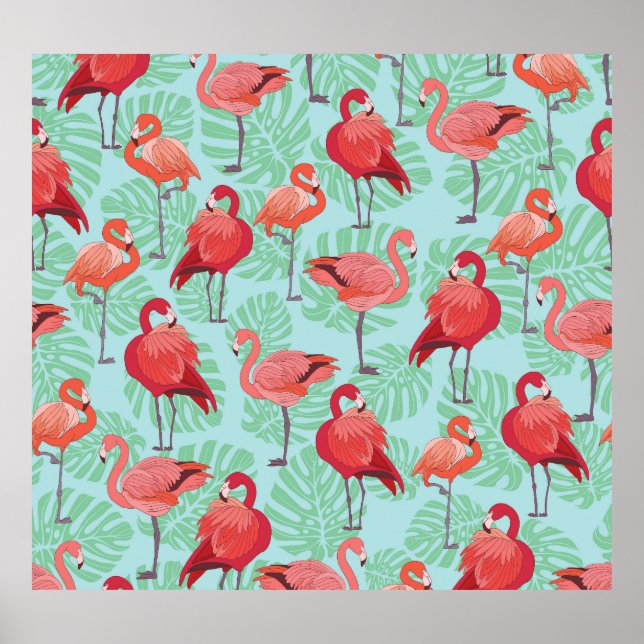Rosa Flamingos: Exotic Seamless Mönster. Poster (Framsidan)