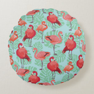 Rosa Flamingos: Exotic Seamless Mönster. Rund Kudde