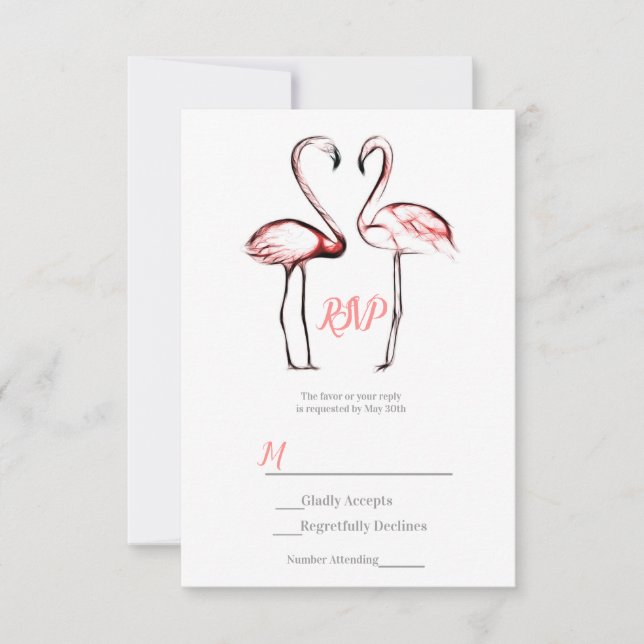 Rosa flamingos flamingo elegant bröllop RSVP OSA Kort (Framsida)