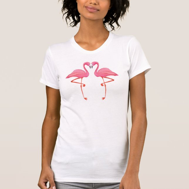 Rosa flamingos FLAMINGO HEART tropiska semesterres T Shirt (Framsida)