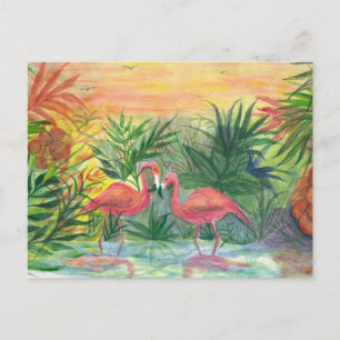 Rosa Flamingos Florida Art Vykort
