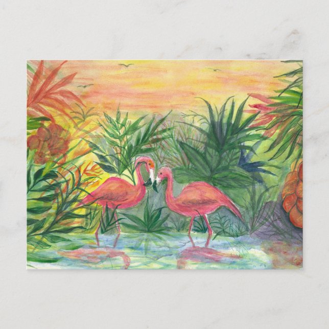 Rosa Flamingos Florida Art Vykort (Framsida)