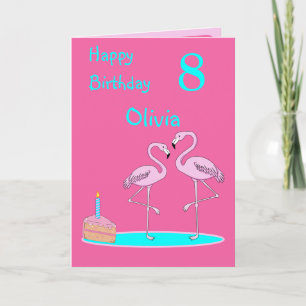 Rosa Flamingos födelsedag med mappat gratulationsk Kort