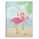 Rosa Flamingos för vattenfärg på stranden Anteckningsbok Med Spiral (Framsidan)