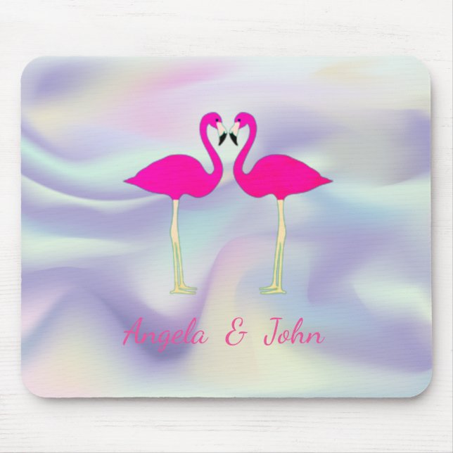 Rosa Flamingos Förälskade Holografiska Musmatta (Framsidan)