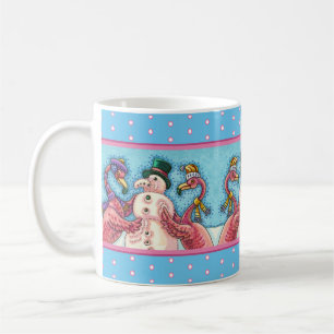 ROSA FLAMINGOS GÖR SNÖGUBBE, FUNNY CHRISTMAS BIRDS KAFFEMUGG