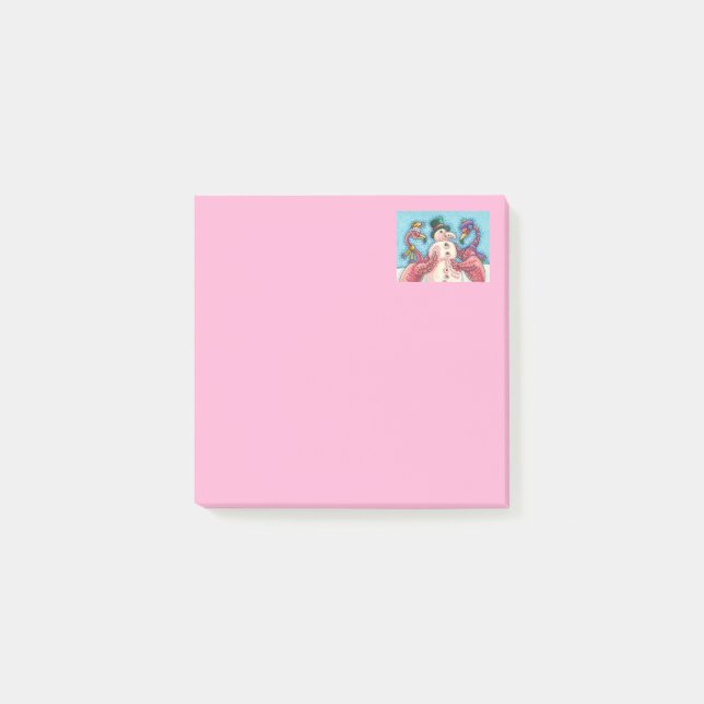 ROSA FLAMINGOS GÖR SNÖGUBBE, FUNNY CHRISTMAS BIRDS POST-IT BLOCK (Framsida)