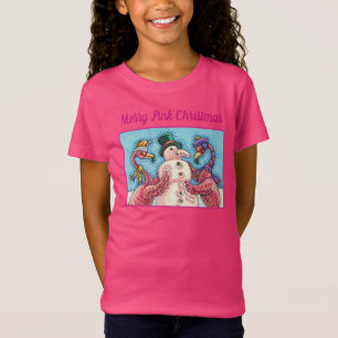 ROSA FLAMINGOS GÖR SNÖGUBBE, FUNNY CHRISTMAS BIRDS T SHIRT