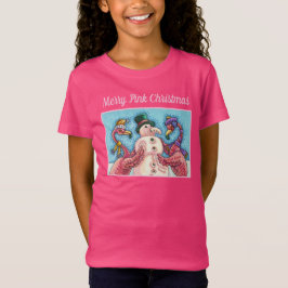 ROSA FLAMINGOS GÖR SNÖGUBBE, FUNNY CHRISTMAS BIRDS T SHIRT