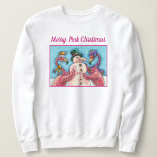 ROSA FLAMINGOS GÖR SNÖGUBBE, FUNNY CHRISTMAS BIRDS T SHIRT
