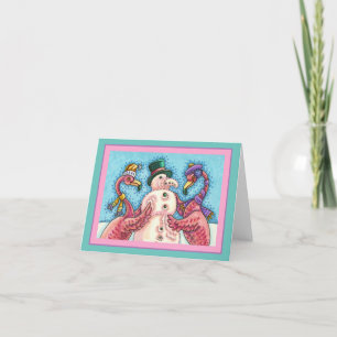 ROSA FLAMINGOS GÖR SNÖGUBBE, FUNNY CHRISTMAS Blank Kort