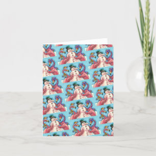 ROSA FLAMINGOS GÖR SNÖGUBBE, FUNNY CHRISTMAS Blank Kort