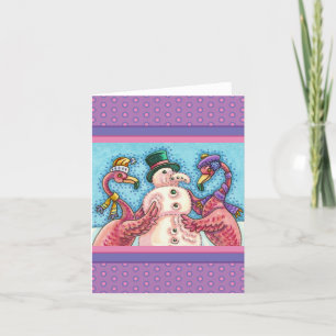 ROSA FLAMINGOS GÖR SNÖGUBBE, FUNNY CHRISTMAS Blank Kort