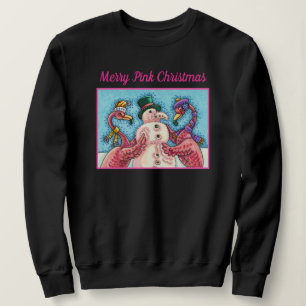 ROSA FLAMINGOS GÖR SNÖMAN, ROLIGA JULFÅGLAR T SHIRT