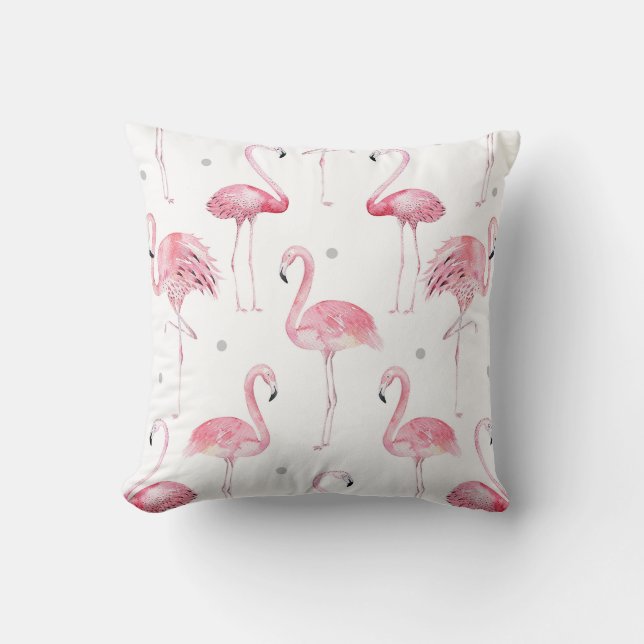 Rosa Flamingos Grå Prickar Chic Minimal Skräddarsy Kudde (Framsida)