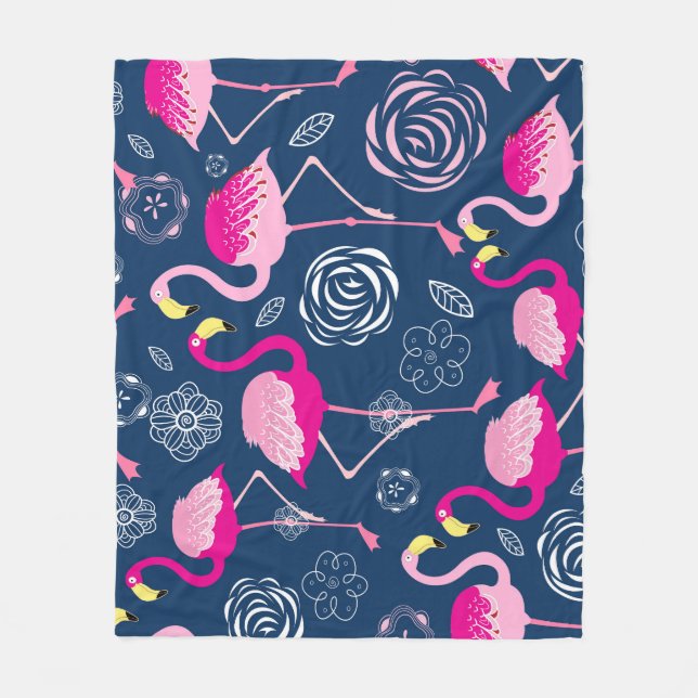 Rosa Flamingos: Graphic Mörk Mönster Fleecefilt (Framsidan)