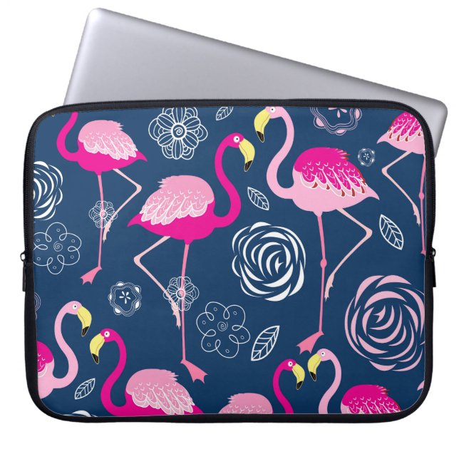 Rosa Flamingos: Graphic Mörk Mönster Laptop Fodral (Framsidan)
