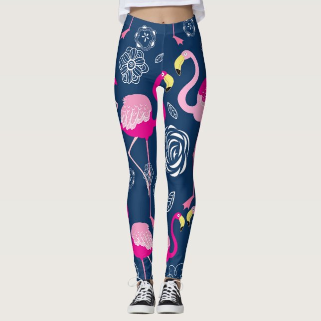 Rosa Flamingos: Graphic Mörk Mönster Leggings (Framsida)