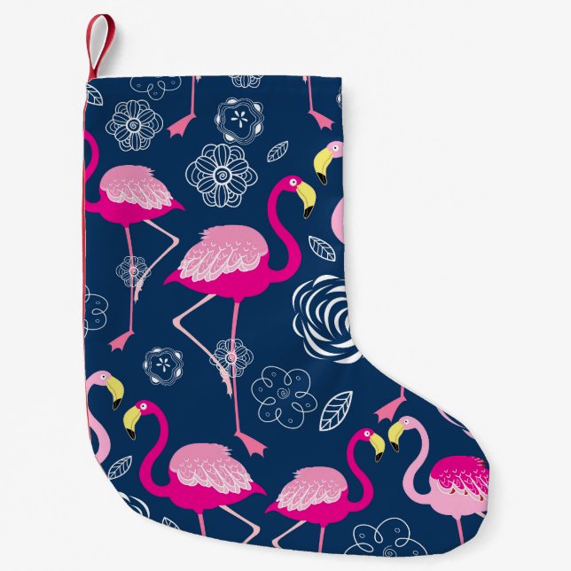 Rosa Flamingos: Graphic Mörk Mönster Liten Julstrumpa (Framsidan)