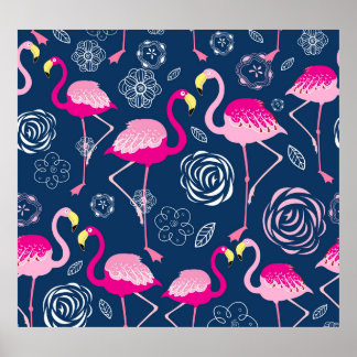 Rosa Flamingos: Graphic Mörk Mönster Poster