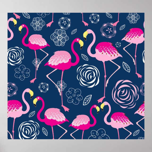 Rosa Flamingos: Graphic Mörk Mönster Poster (Framsidan)