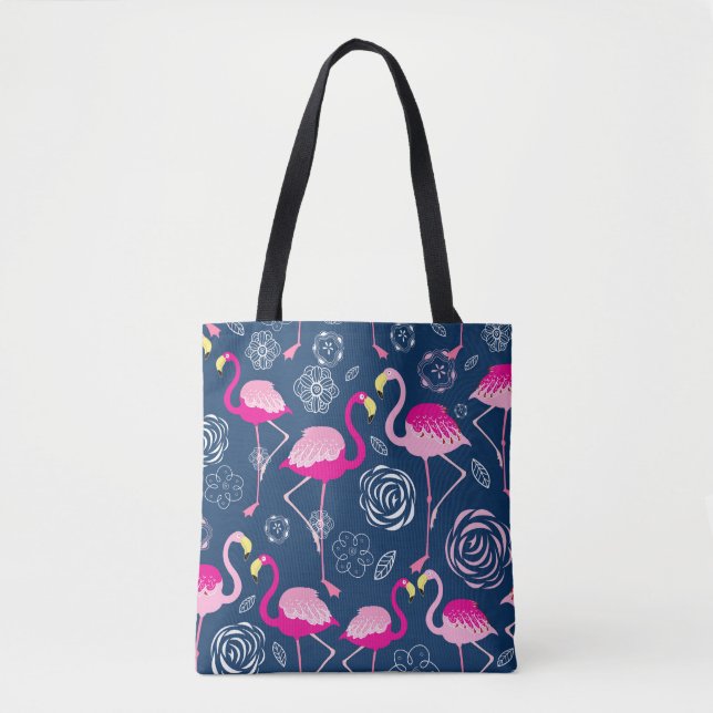 Rosa Flamingos: Graphic Mörk Mönster Tygkasse (Framsida)