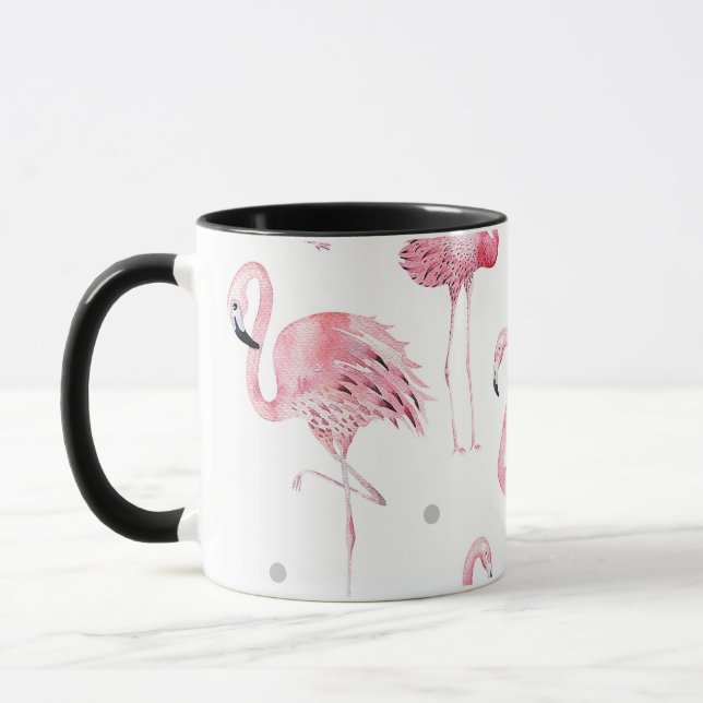 Rosa Flamingos Grått Polka dots Chic Mönster Mugg (Vänster)