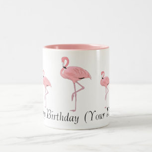 Rosa Flamingos Grattis på födelsedagen eget namn Två-Tonad Mugg