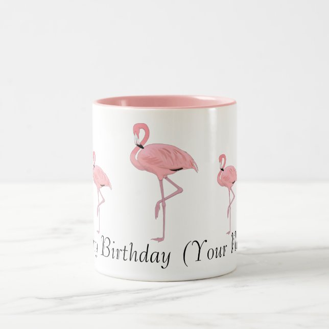Rosa Flamingos Grattis på födelsedagen eget namn Två-Tonad Mugg (Center)