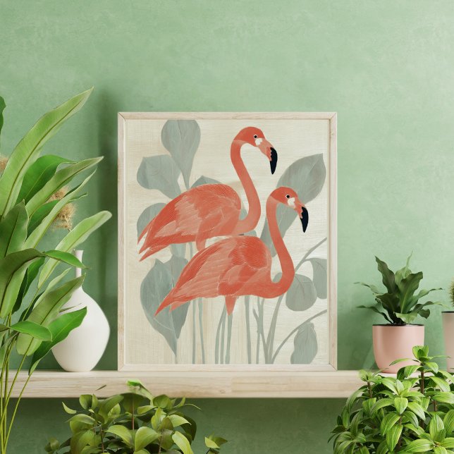 Rosa Flamingos Gröna Växter Vattenfärg Stilig Roli Poster (Skapare uppladdad)