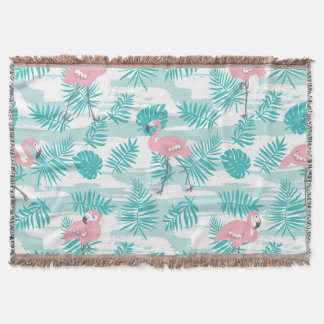 Rosa flamingos, grönt handflatan löv, tropiska. filt